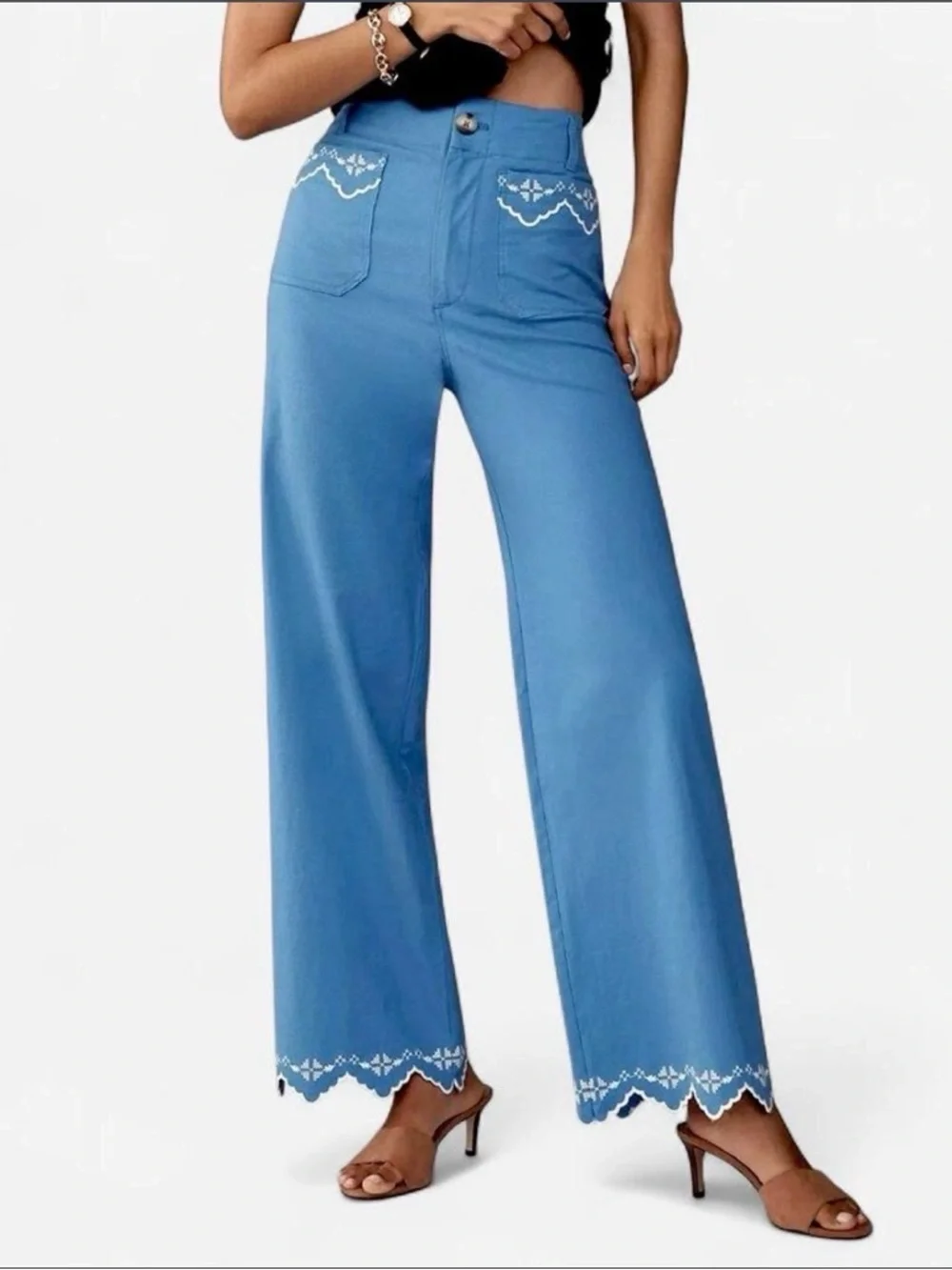 NWT Anthropologie Maeve The Colette Full-Length Embroidered Pants - 30 - Picture 6 of 7